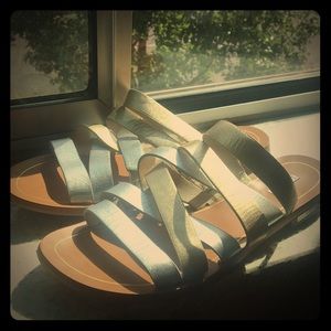 Silver and gold slide on sandals